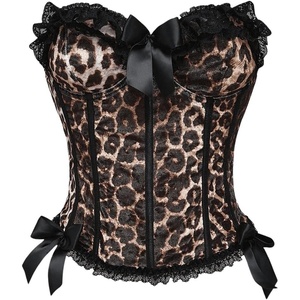 image:imageMakeMeChic Womens Leopard Print Corset Top Bow Lace Strapless Tube Crop Tops Y2K Bandeau TopBrown