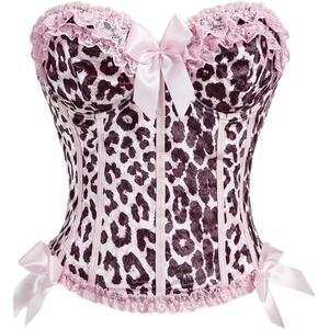 image:imageMakeMeChic Womens Leopard Print Corset Top Bow Lace Strapless Tube Crop Tops Y2K Bandeau TopMulticolor
