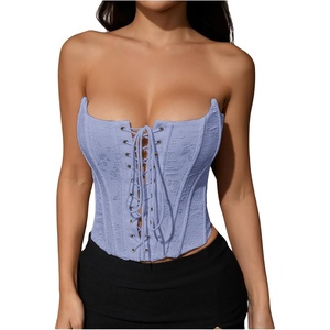 image:imageMakeMeChic Womens Renaissance Corset Bustier Tops Shapewear Lingerie Lace Up Floral Sexy Strapless Overbust Crop TopPurple