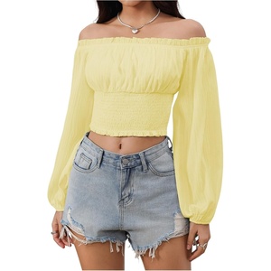 image:imageMakeMeChic Womens Renaissance Costume Shirts Pirate Top Off Shoulder Tops Long Sleeve BlouseYellow