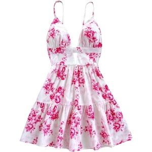image:imageMakeMeChic Womens Summer Floral Cami Dress Backless Cut Out Ruffle Hem A Line Mini Dresses SundressPink