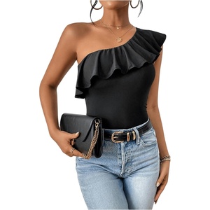 image:imageMakeMeChic Womens Summer Ruffle Tops Going Out Sleeveless Off The Shoulder TopsBlack