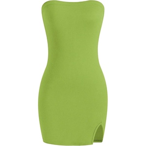 image:imageMakeMeChic Womens Tube Top Dress Y2K Split Bodycon Strapless Party Mini Dresses Concert OutfitGreen
