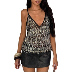 image:imageWomens Mesh Sequin Camisole Top v Neck Sparkly Sleeveless TopsBlack