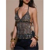 image:imageMAKEMECHIC Womens Sequin Sparkly Halter Crop Tops V Neck Open Back Party Night Out TopBlack and Gold