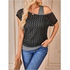 image:imageMakeMeChic Womens 2 in 1 Tee Shirt Short Sleeve Contrast Lace Asymmetrical Neck Summer TopBlack