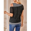image:imageMakeMeChic Womens 2 in 1 Tee Shirt Short Sleeve Contrast Lace Asymmetrical Neck Summer TopBlack