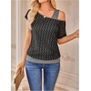 image:imageMakeMeChic Womens 2 in 1 Tee Shirt Short Sleeve Contrast Lace Asymmetrical Neck Summer TopBlack