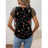 image:imageMakeMeChic Womens 2 in 1 Tee Shirt Short Sleeve Contrast Lace Asymmetrical Neck Summer TopBlack a
