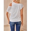 image:imageMakeMeChic Womens 2 in 1 Tee Shirt Short Sleeve Contrast Lace Asymmetrical Neck Summer TopWhite