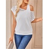 image:imageMakeMeChic Womens 2 in 1 Tee Shirt Short Sleeve Contrast Lace Asymmetrical Neck Summer TopWhite