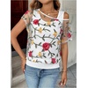 image:imageMakeMeChic Womens 2 in 1 Tee Shirt Short Sleeve Contrast Lace Asymmetrical Neck Summer TopWhite a