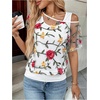 image:imageMakeMeChic Womens 2 in 1 Tee Shirt Short Sleeve Contrast Lace Asymmetrical Neck Summer TopWhite a