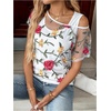 image:imageMakeMeChic Womens 2 in 1 Tee Shirt Short Sleeve Contrast Lace Asymmetrical Neck Summer TopWhite a