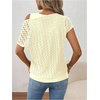 image:imageMakeMeChic Womens 2 in 1 Tee Shirt Short Sleeve Contrast Lace Asymmetrical Neck Summer TopYellow