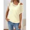 image:imageMakeMeChic Womens 2 in 1 Tee Shirt Short Sleeve Contrast Lace Asymmetrical Neck Summer TopYellow