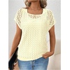 image:imageMakeMeChic Womens 2 in 1 Tee Shirt Short Sleeve Contrast Lace Asymmetrical Neck Summer TopYellow