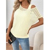 image:imageMakeMeChic Womens 2 in 1 Tee Shirt Short Sleeve Contrast Lace Asymmetrical Neck Summer TopYellow