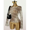 image:imageMakeMeChic Womens Animal Print Top Zebra Print Mesh Long Sleeve T Shirts Y2K Going Out Tops Concert OutfitsBrown