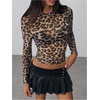 image:imageMakeMeChic Womens Animal Print Top Zebra Print Mesh Long Sleeve T Shirts Y2K Going Out Tops Concert OutfitsMulticolor B