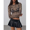 image:imageMakeMeChic Womens Animal Print Top Zebra Print Mesh Long Sleeve T Shirts Y2K Going Out Tops Concert OutfitsMulticolor B