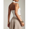 image:imageMakeMeChic Womens Backless Halter Crop Tops Metal Ruched Sleeveless Fitted Going Out TopWhite