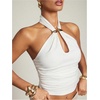 image:imageMakeMeChic Womens Backless Halter Crop Tops Metal Ruched Sleeveless Fitted Going Out TopWhite