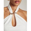 image:imageMakeMeChic Womens Backless Halter Crop Tops Metal Ruched Sleeveless Fitted Going Out TopWhite