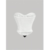 image:imageMakeMeChic Womens Beaded Strapless Bustier Bandeau Crop Top Asymmetrical Skinny Shirred Y2K Tube Tops with TieWhite