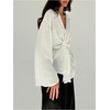 image:imageMakeMeChic Womens Blouse Bell Sleeve V Neck Mesh Twist Front Collared Work Dressy Shirt TopsWhite