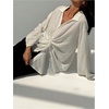 image:imageMakeMeChic Womens Blouse Bell Sleeve V Neck Mesh Twist Front Collared Work Dressy Shirt TopsWhite