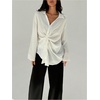 image:imageMakeMeChic Womens Blouse Bell Sleeve V Neck Mesh Twist Front Collared Work Dressy Shirt TopsWhite