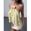 image:imageMakeMeChic Womens Boho 3D Floral Halter Top Ruffle Layered Tie Open Back Summer Vacation Tank TopsYellow