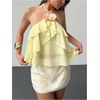 image:imageMakeMeChic Womens Boho 3D Floral Halter Top Ruffle Layered Tie Open Back Summer Vacation Tank TopsYellow