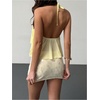 image:imageMakeMeChic Womens Boho 3D Floral Halter Top Ruffle Layered Tie Open Back Summer Vacation Tank TopsYellow