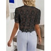 image:imageMakeMeChic Womens Boho Floral Lace V Neck Blouse Tie Front Short Sleeve Crop TopsBlack B