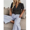 image:imageMakeMeChic Womens Boho Floral Lace V Neck Blouse Tie Front Short Sleeve Crop TopsBlack B