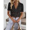image:imageMakeMeChic Womens Boho Floral Lace V Neck Blouse Tie Front Short Sleeve Crop TopsBlack B