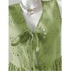 image:imageMakeMeChic Womens Boho Top Bow Tie Front Blouse Eyelet Embroidery V Neck Shirt Ruffle Hem Sleeveless Summer TopsMint Green