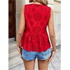 image:imageMakeMeChic Womens Boho Top Bow Tie Front Blouse Eyelet Embroidery V Neck Shirt Ruffle Hem Sleeveless Summer TopsRed