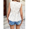 image:imageMakeMeChic Womens Boho Top Bow Tie Front Blouse Eyelet Embroidery V Neck Shirt Ruffle Hem Sleeveless Summer TopsWhite