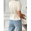 image:imageMakeMeChic Womens Boho Vacation Eyelet Embroidery Blouse Puff Sleeve Tie V Neck Shirt TopsApricot