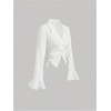 image:imageMakeMeChic Womens Button Down Shirts Flared Long Sleeve Work Blouses Office Solid Blouses Corset Blouses TopsWhite