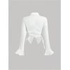 image:imageMakeMeChic Womens Button Down Shirts Flared Long Sleeve Work Blouses Office Solid Blouses Corset Blouses TopsWhite