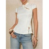 image:imageMakeMeChic Womens Chinese Shirts Summer Cheongsam Tops Mock Neck Buckle Short Sleeve BlouseApricot