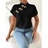 image:imageMakeMeChic Womens Chinese Shirts Summer Cheongsam Tops Mock Neck Buckle Short Sleeve BlouseBlack