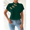 image:imageMakeMeChic Womens Chinese Shirts Summer Cheongsam Tops Mock Neck Buckle Short Sleeve BlouseDark Green
