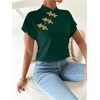 image:imageMakeMeChic Womens Chinese Shirts Summer Cheongsam Tops Mock Neck Buckle Short Sleeve BlouseDark Green
