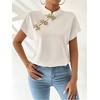 image:imageMakeMeChic Womens Chinese Shirts Summer Cheongsam Tops Mock Neck Buckle Short Sleeve BlouseWhite