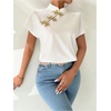 image:imageMakeMeChic Womens Chinese Shirts Summer Cheongsam Tops Mock Neck Buckle Short Sleeve BlouseWhite